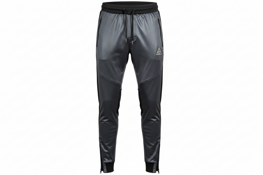 Performance track pants with zipper pockets.