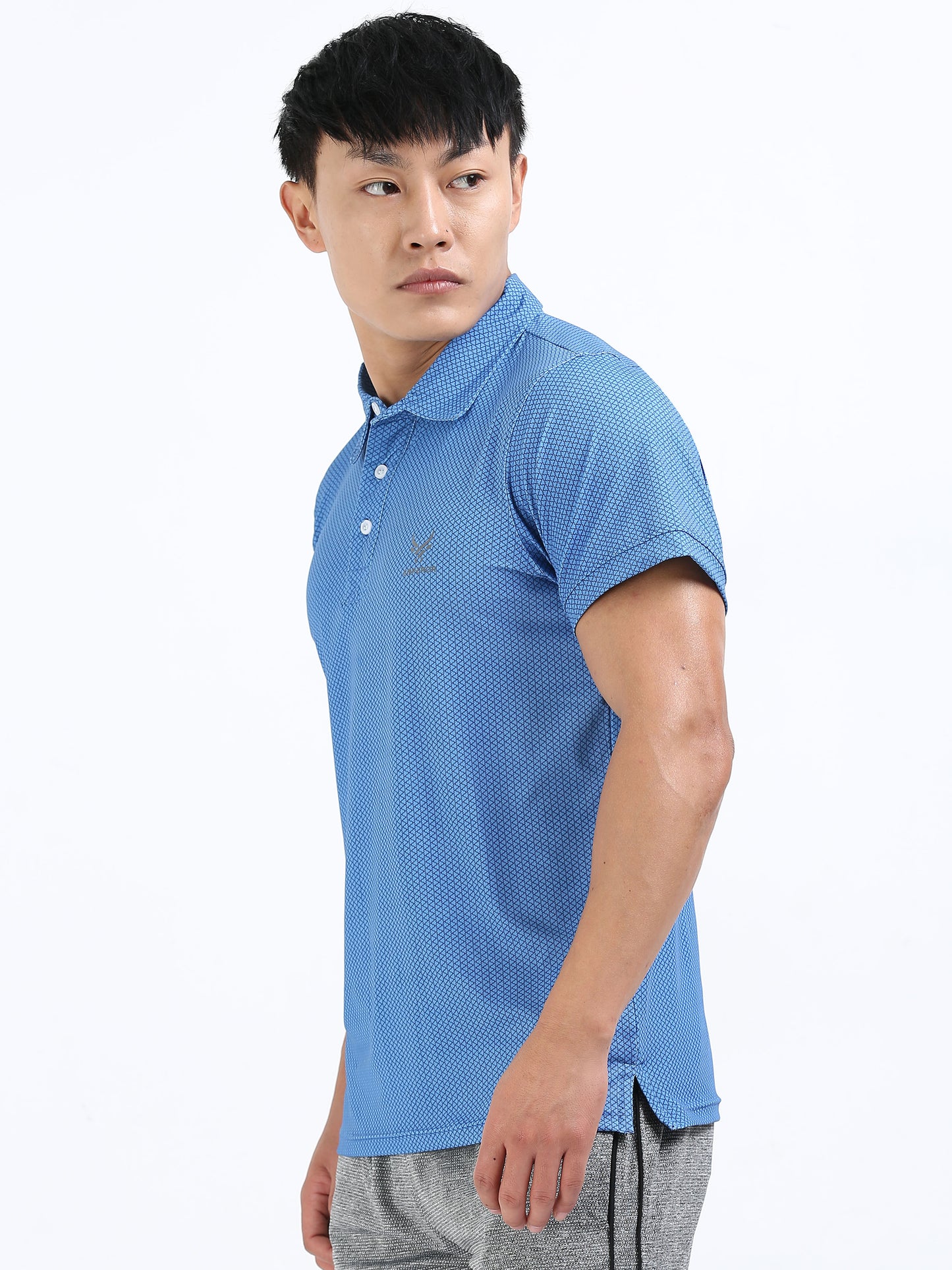 Men’s Azure Blue Patterned Polo T-Shirt – Casual & Smart Fit