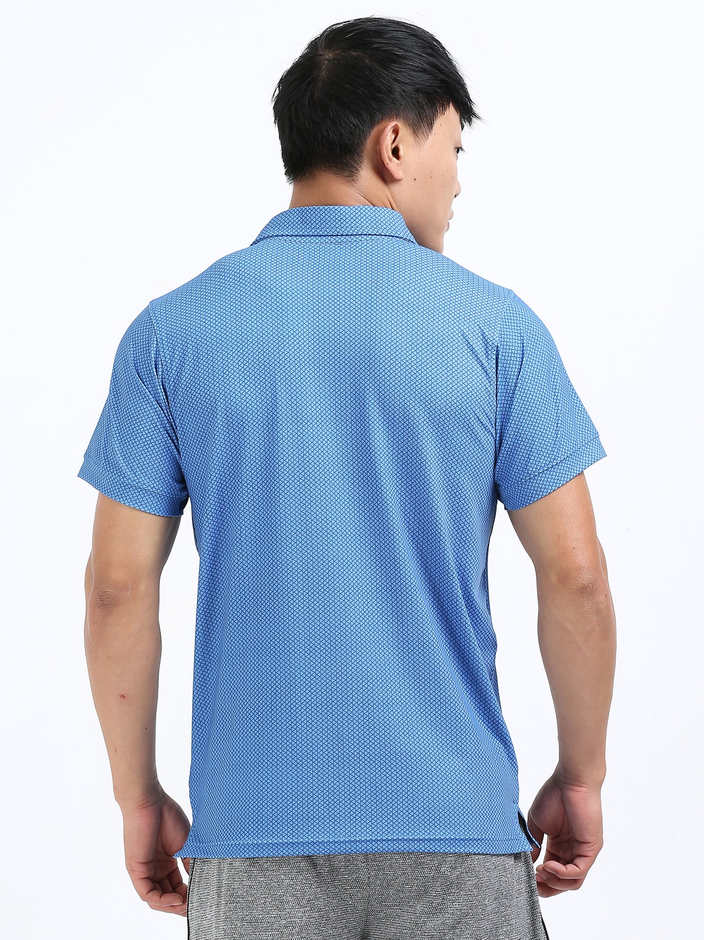 Men’s Azure Blue Patterned Polo T-Shirt – Casual & Smart Fit
