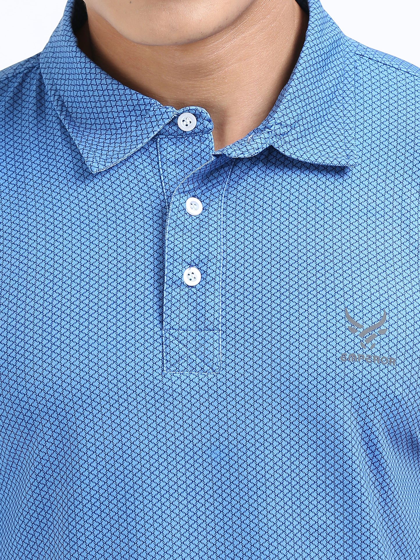 Men’s Azure Blue Patterned Polo T-Shirt – Casual & Smart Fit