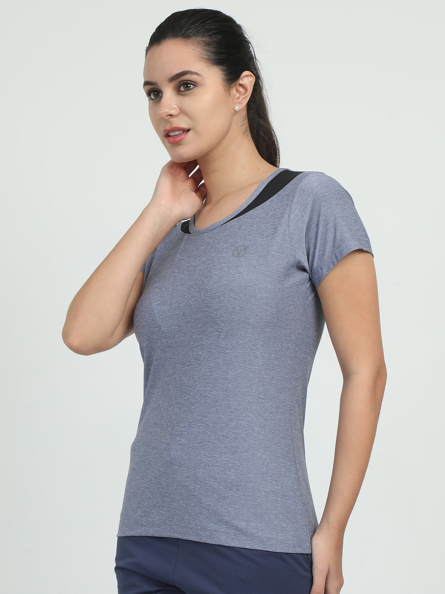 Activewear Grey Women Top - Overlap neck finish