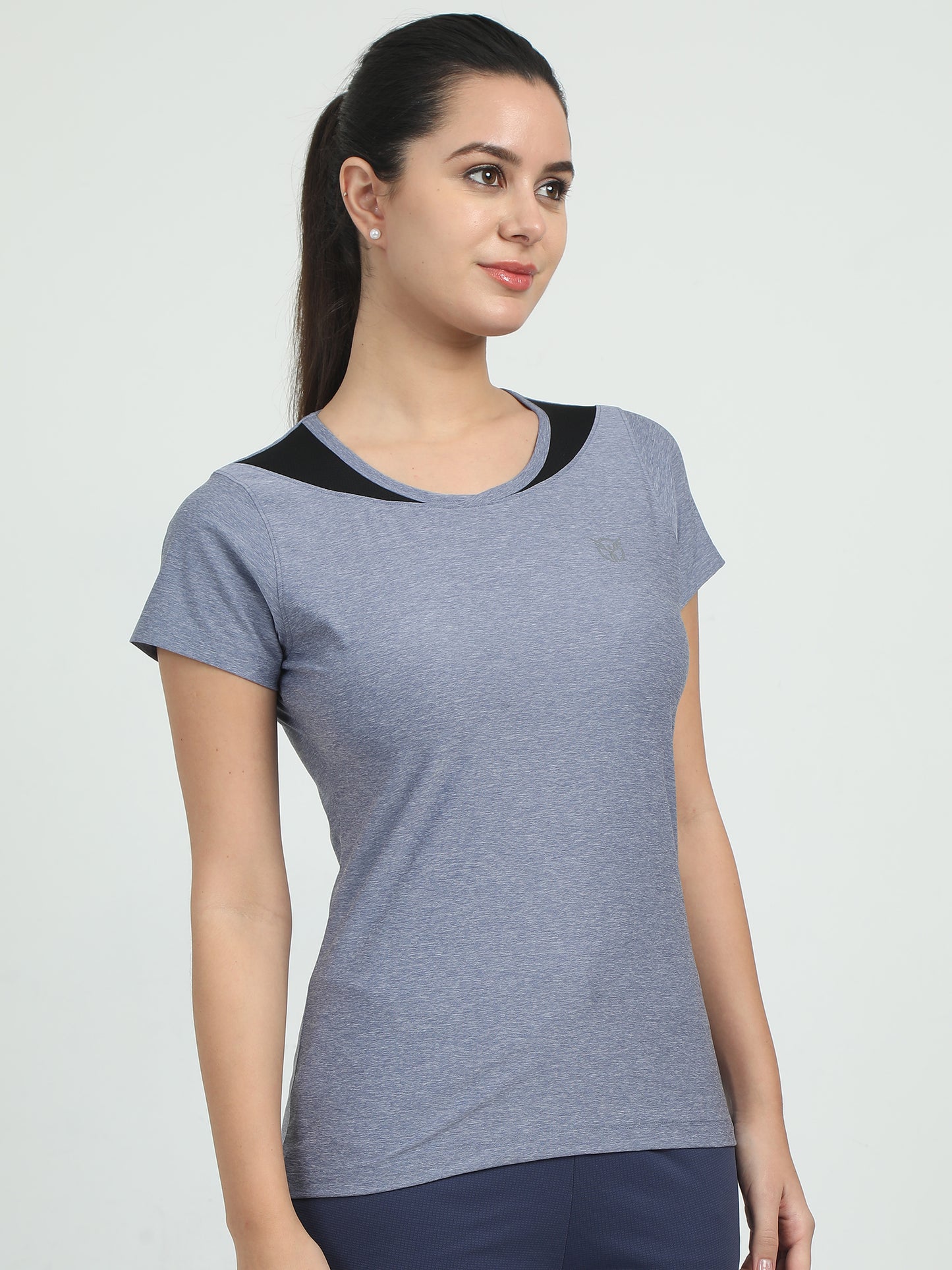 Activewear Grey Women Top - Overlap neck finish