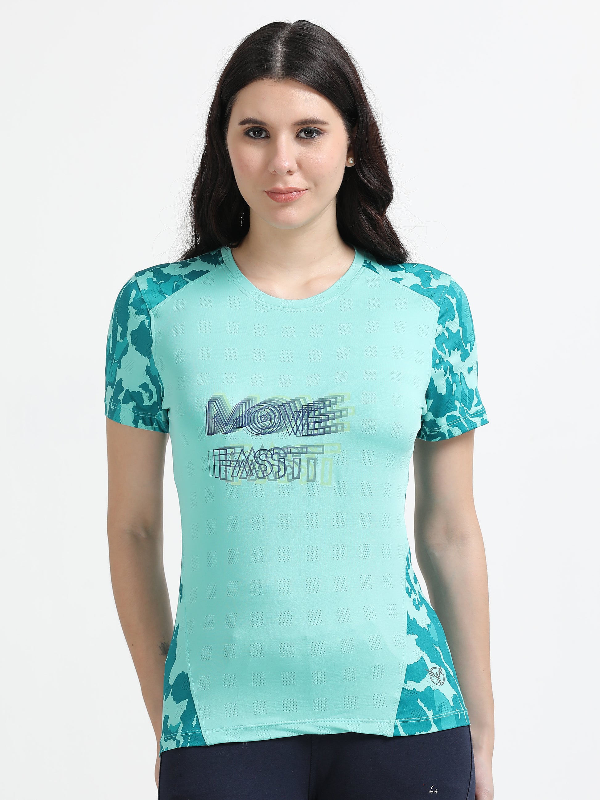  Active Pinted Aqua Blue T-Shirt for Ladies