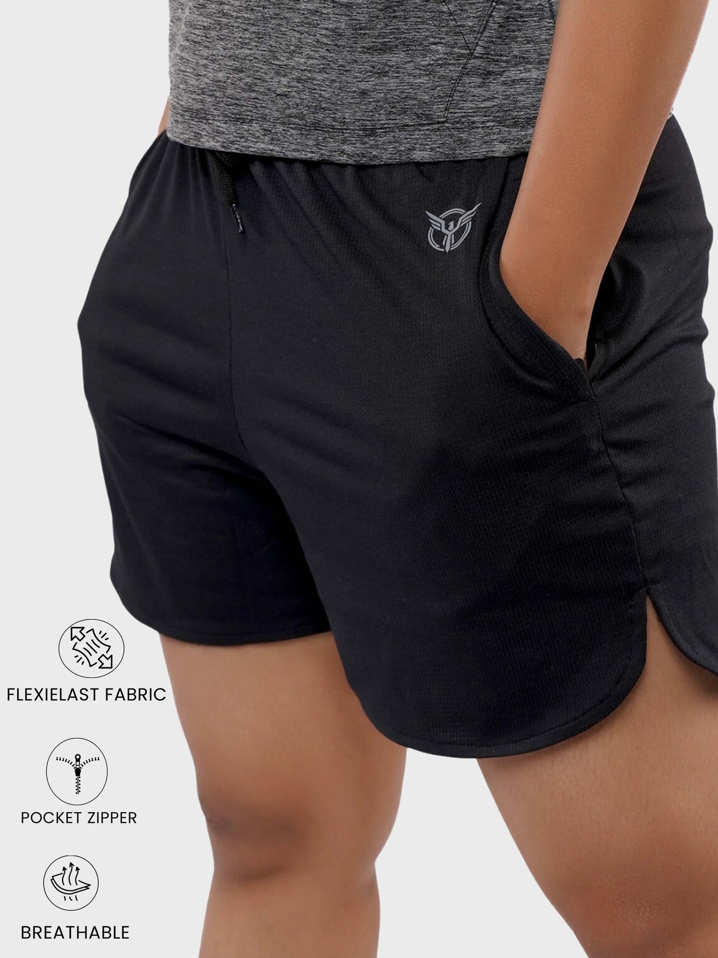 Womens Active Layered  Shorts- Crow Raven