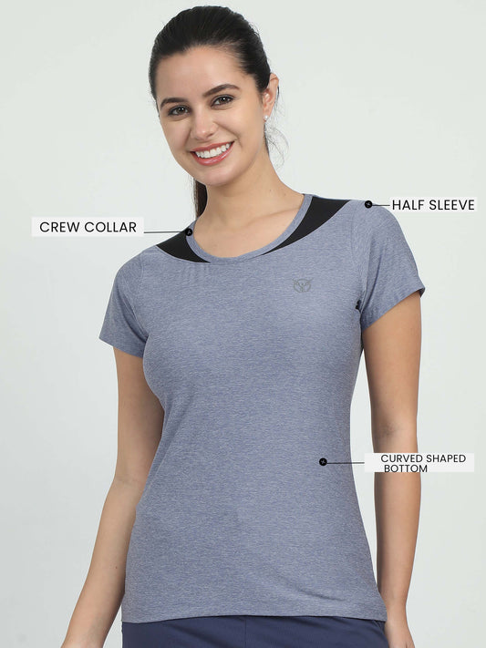 Activewear Grey Women Top - Overlap neck finish