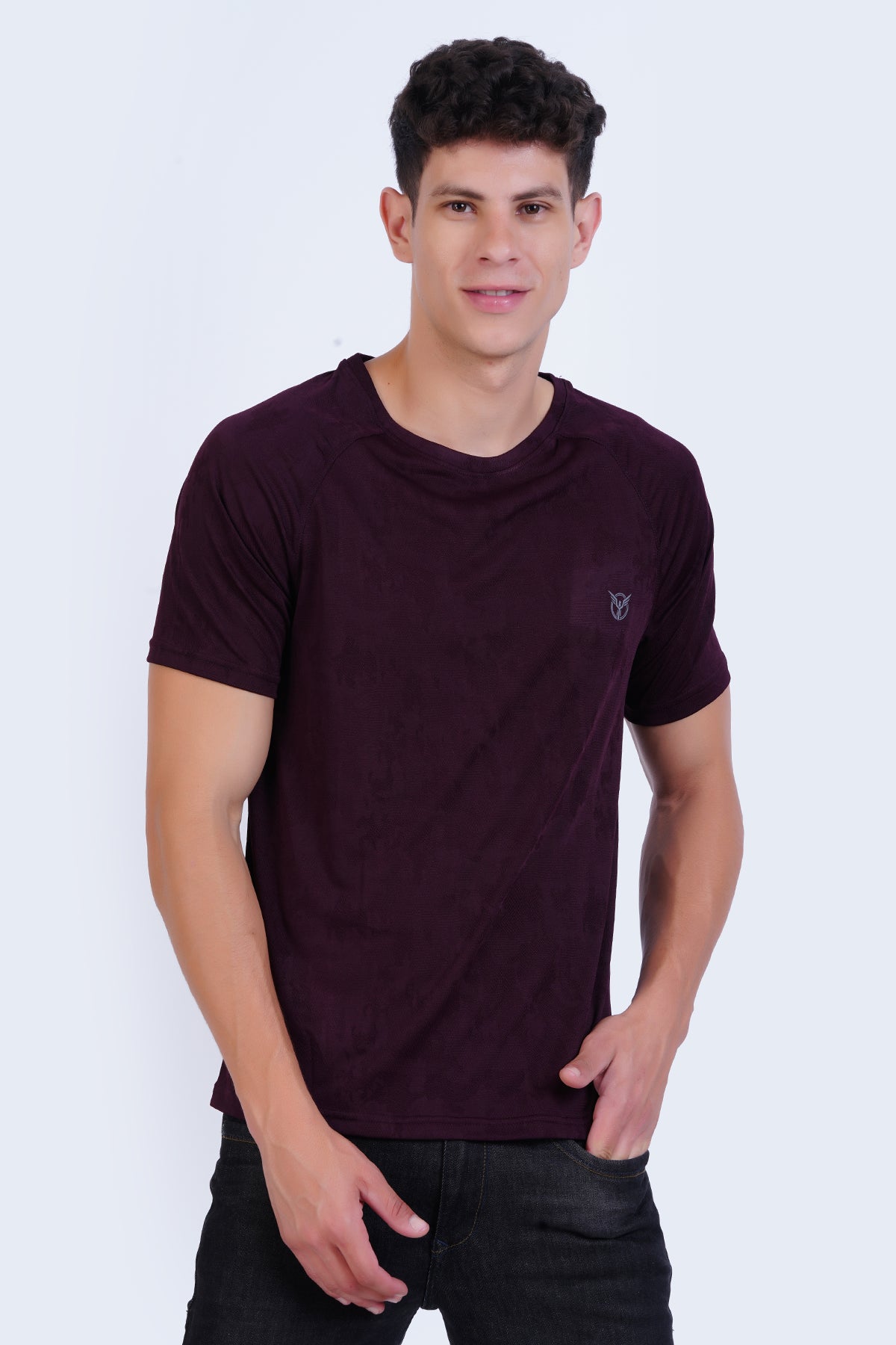 Maroon Men Crew Neck Gym T Shirt