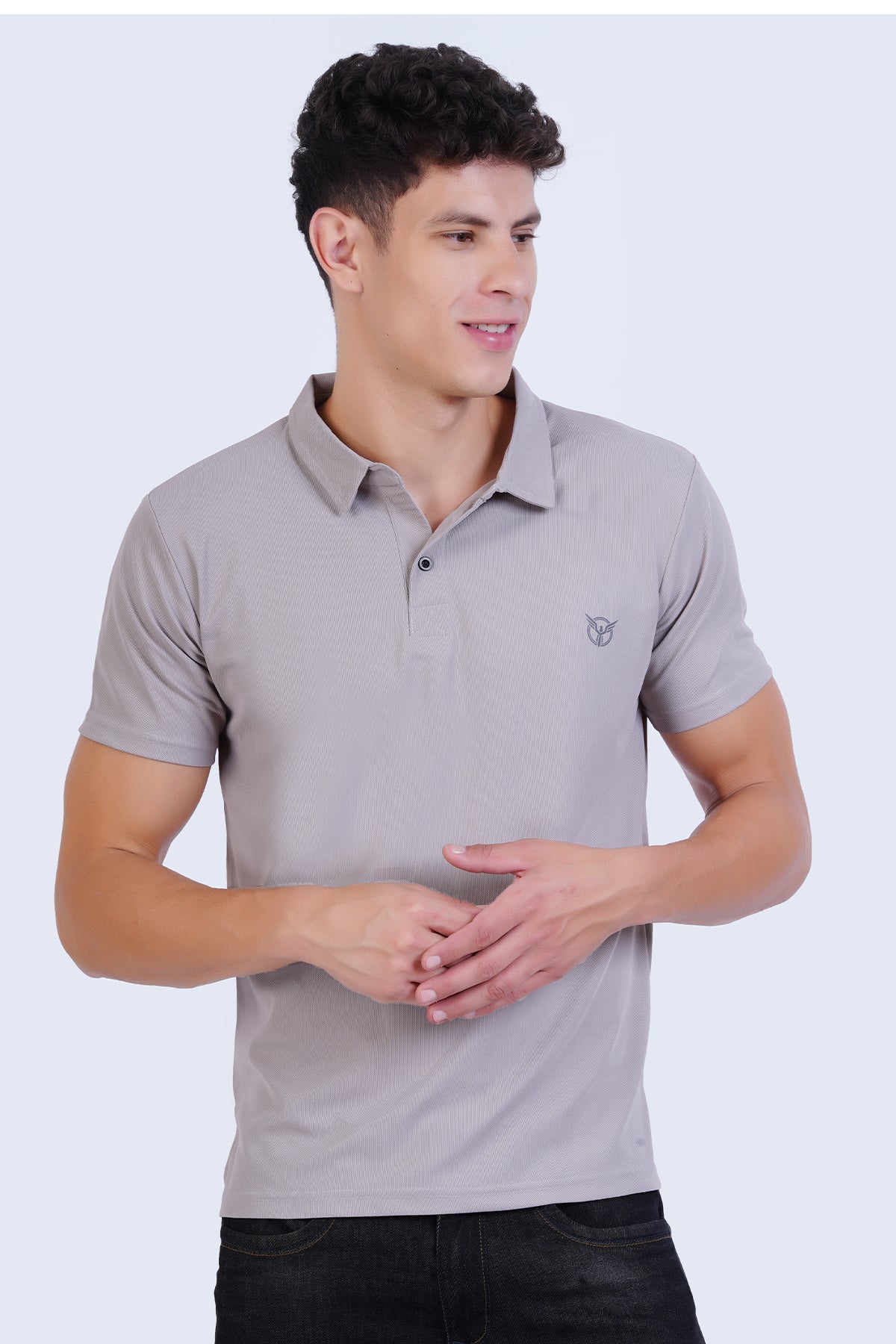 Sand Grey Men Polo Gym Tees