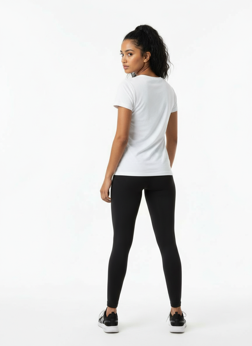 Women’s White Textured Athletic Short Sleeve Top – Black Trim Detail