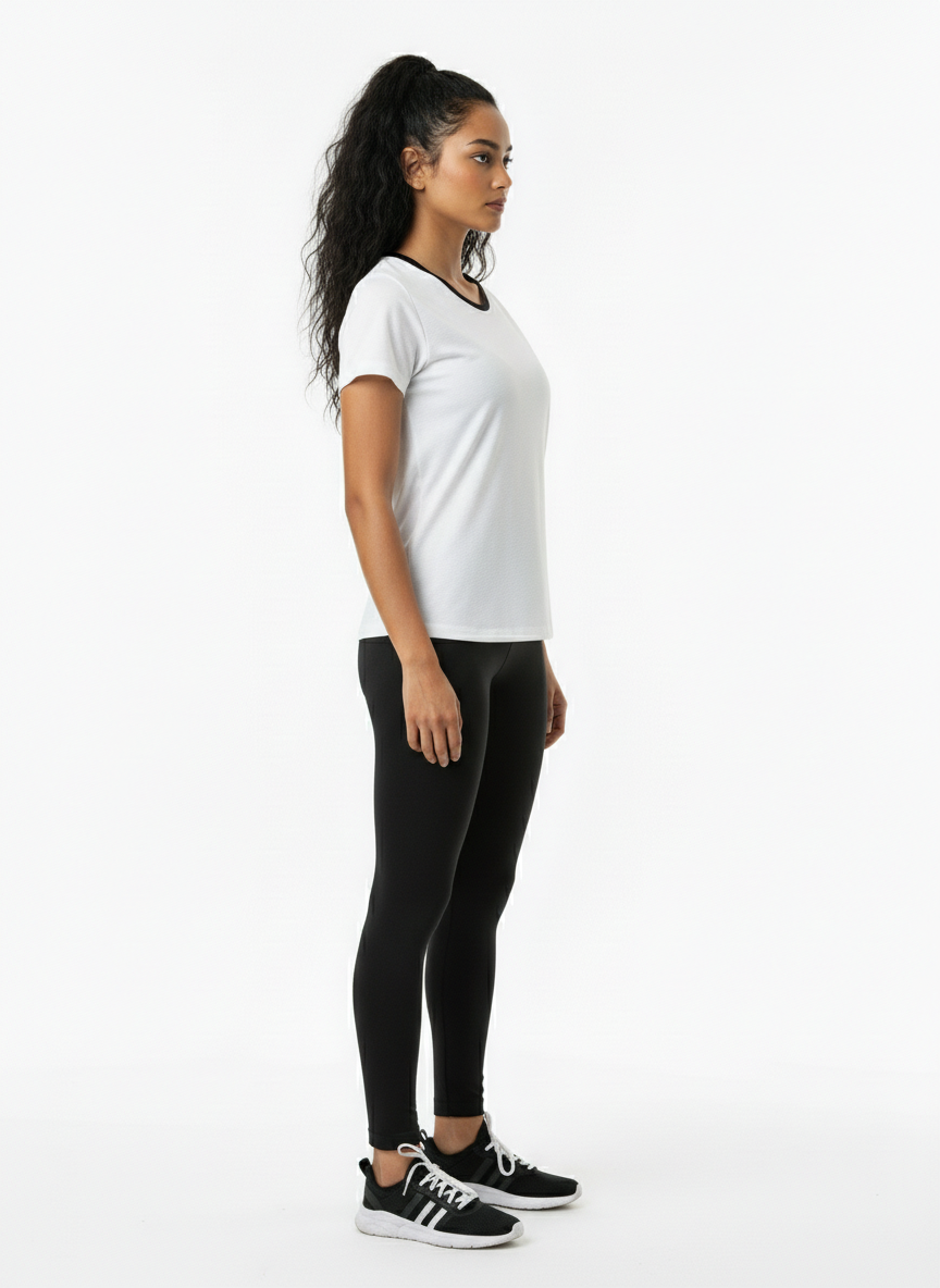 Women’s White Textured Athletic Short Sleeve Top – Black Trim Detail